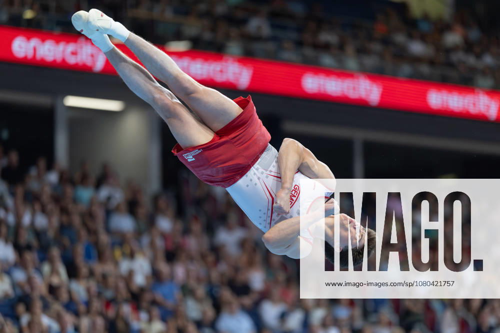 2026 German Artistic Gymnastics Championships, Apparatus Finals: Radomyr Stelmark of SC Cottbus performing his routine in the floor exercise final at the German Artistic Gymnastics Championships, Apparatus Finals, on July 25, 2026, at the ZAG Arena in Hanover, Hanover, Lower Saxony, Germany; ZAG Arena