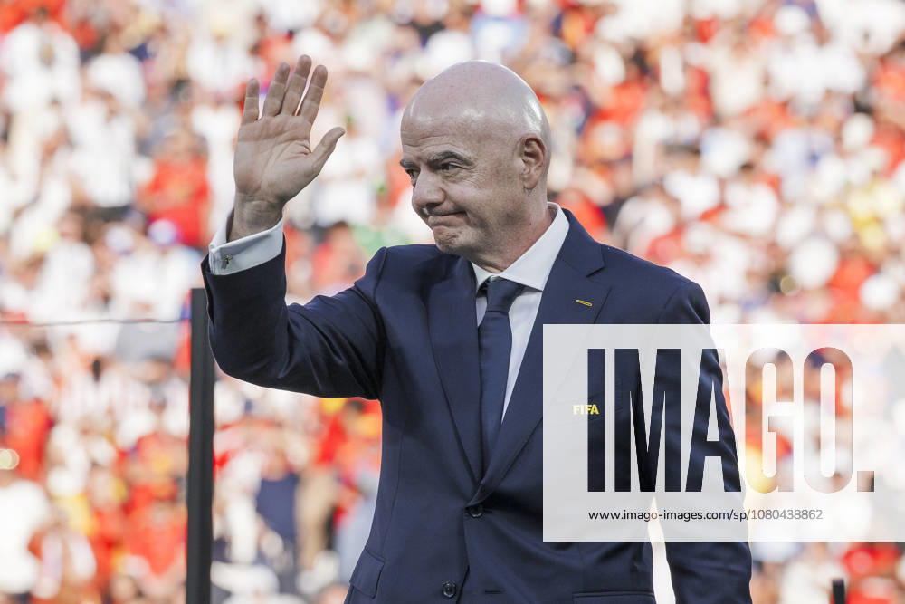 Spain v Argentina - FIFA World Cup, WM, Weltmeisterschaft, Fussball 2026 Gianni Infantino gestures during the award ceremony following the FIFA World Cup 2026 final football match between Spain and Argentina. Spain won 1-0 over Argentina after extra time. East Rutherford United States