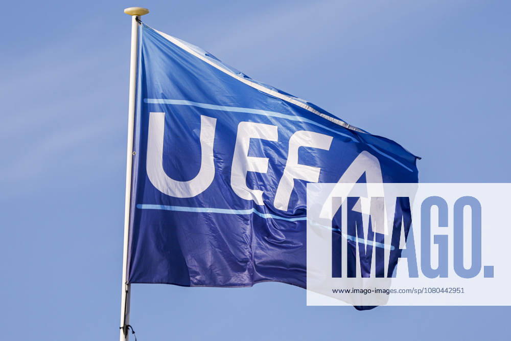 general view of the UEFA flag seen prior the UEFA Europa League 2026 27 second qualifying round first leg match between FC Twente and Ferencvaros at FC Twente Stadium on July 23, 2026 in Enschede, Netherlands.