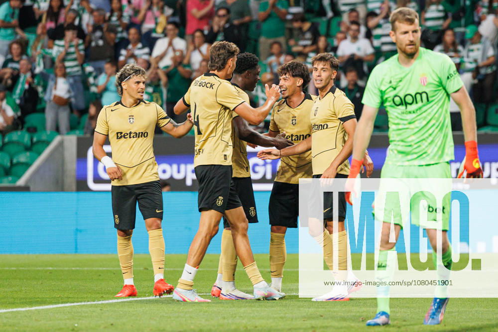 Rafael Nel seen celebrating after a goal during Club Friendly Games between teams of Sporting CP and AS Monaco Estadio Jose Alvalade (Luis Loureiro Ball Raw Images PT) Lisboa Estadio Jose Alvalade Portugal