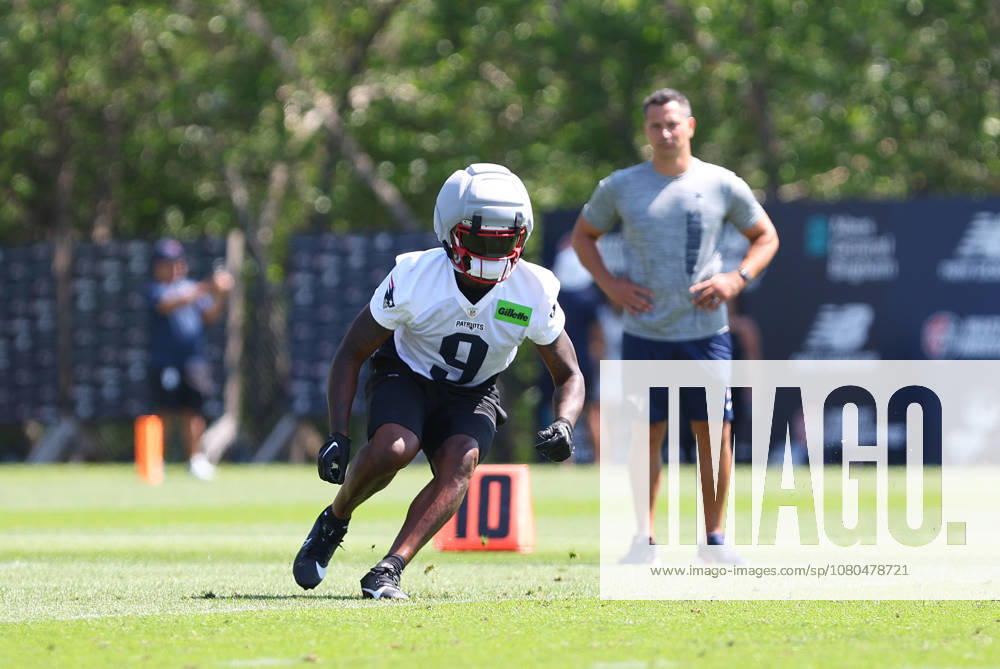 Foxborough, MA, USA; New England Patriots wide receiver Kayshon Boutte (9) participates in drills during Patriots training camp at Gillette Stadium. CSM NFL, American Football Herren, USA 2026: Patriots Training Camp JUL 26 - ZUMAc04_ 20260726_zma_c04_171