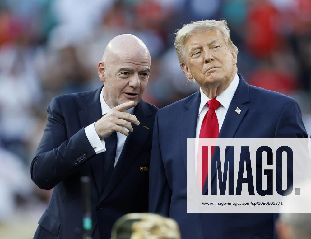 Spain v Argentina: Final - FIFA World Cup, WM, Weltmeisterschaft, Fussball 2026 Gianni Infantino President of FIFA and Donald Trump President of the USA at the presentation after the FIFA World Cup 2026 Final match between Spain and Argentina at New York New Jersey Stadium on July 19, 2026 in East Rutherford, United States. East Rutherford New York New Jersey Stadium NJ United States