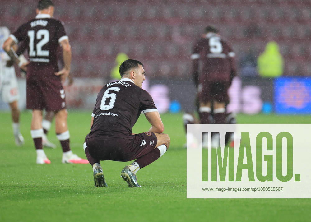 Heart of Midlothian v SK Sturm Graz UEFA Champions League Oisin McEntee of Heart of Midlothian looks dejected at full time during the UEFA Champions League Second Qualifying Round Second Leg match at Tynecastle Park, Edinburgh 28 07 2026 UK Newspapers OUT