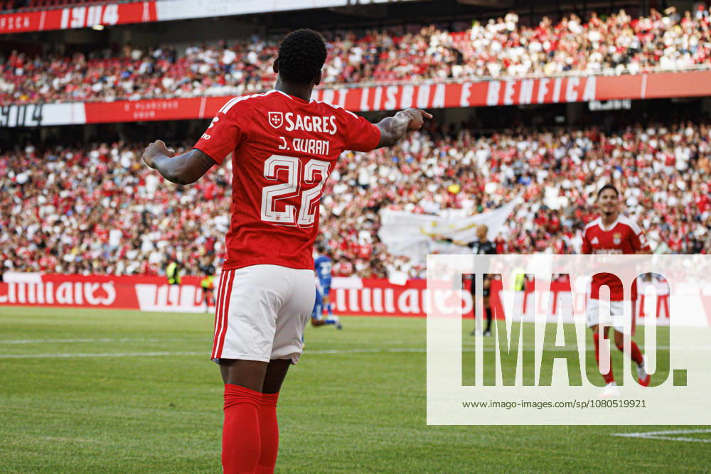 Jhon Duran seen celebrating after scoring goal during International Friendly, Länderspiel, Nationalmannschaft game between teams of SL Benfica and CF Belenenses (Ana Catarina Santana Ball Raw Images) Lisbon Estadio da Luz Portugal
