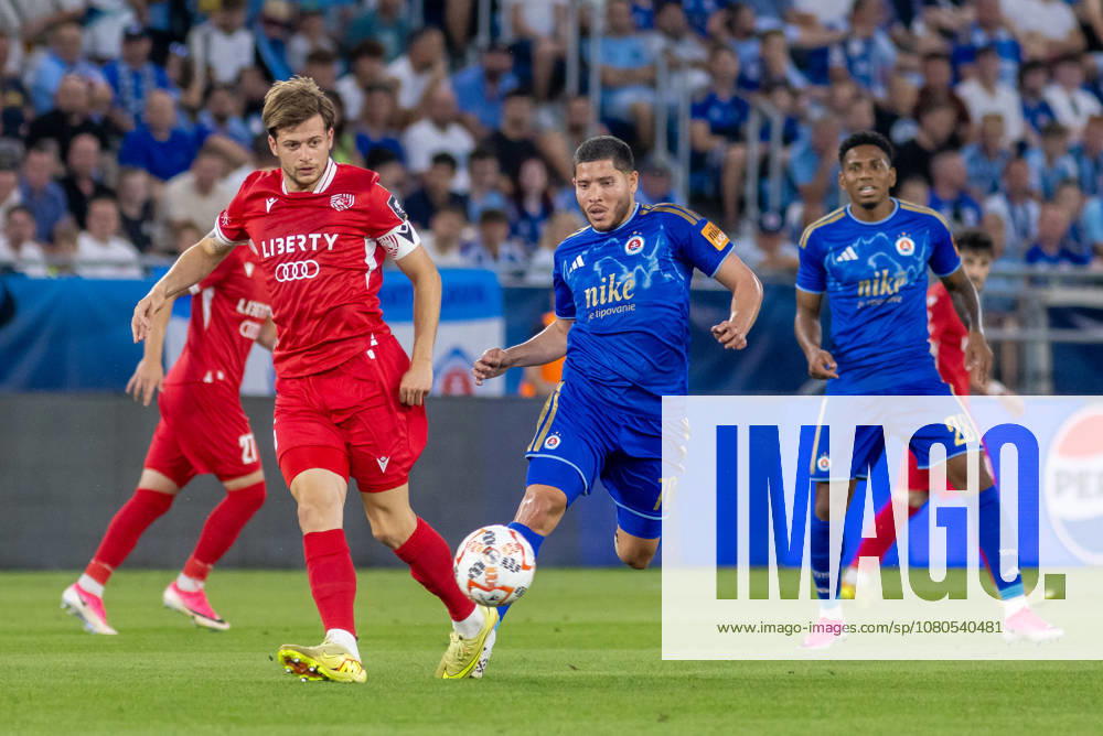 Cristian Martinez of SK Slovan Bratislava seen during UEFA Champions league second qualifying round game between teams of SK Slovan Bratislava and Iberia 1999 Tbilisi (Dominika Kortvelyesiova Ball Raw Images) Bratislava Tehelne Pole stadium Slovakia