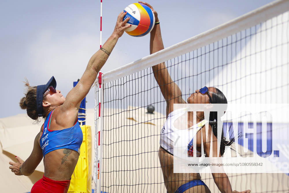 2026 Santo Domingo Central American And Caribbean Games: Women s Team Quarterfinals Allanis Navas ( 2) of Puerto Rico and Valeria Moreno ( 1) of Venezuela play during the women s volleyball quarterfinals match between Puerto Rico and Venezuela at the 2026 Central American and Caribbean Games at the Sports Malecon Park in Santo Domingo, Dominican Republic, on July 30, 2026. Santo Domingo Dominican Republic
