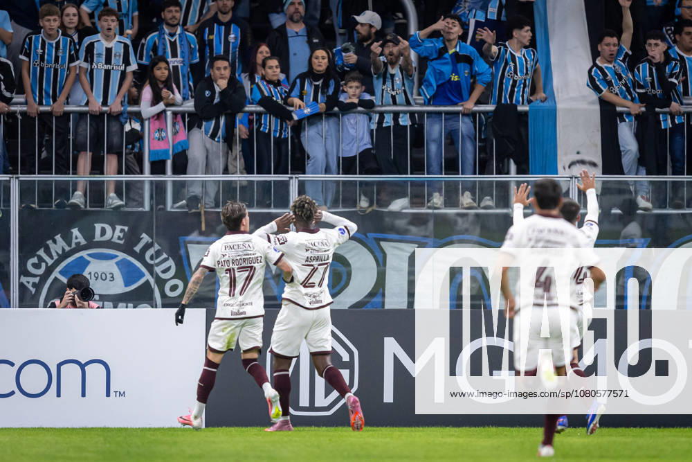 30th July 2026; Arena do Gremio Stadium, Porto Alegre, Brazil; Copa Sudamericana Football, Gremio versus Bolivar; Dairon Asprilla of Bolivar celebrates after scoring the first goal of his team RichardxDucker DiaEsportivo