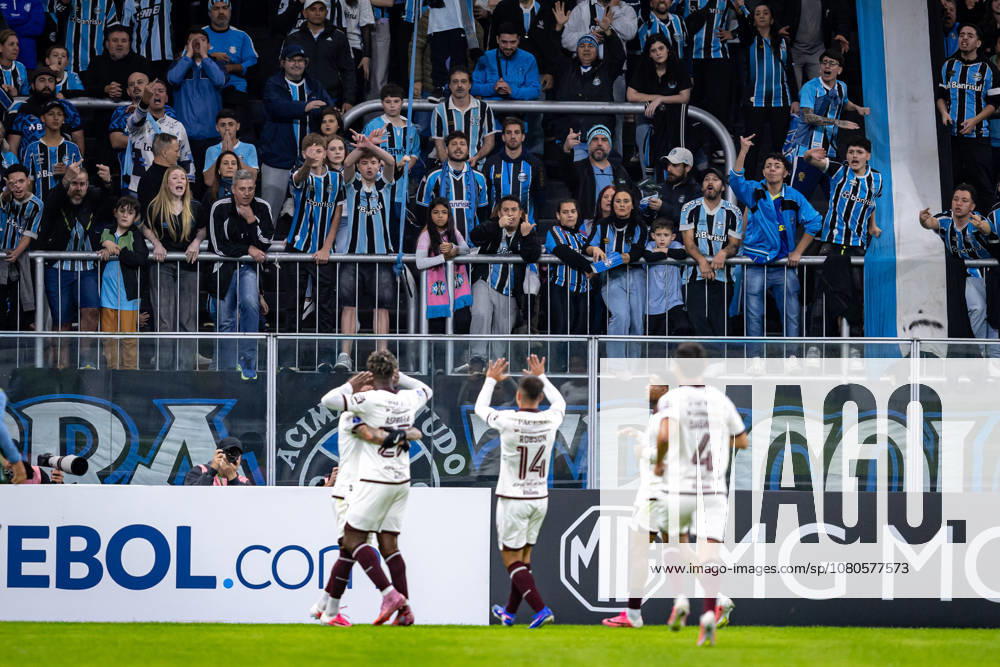 30th July 2026; Arena do Gremio Stadium, Porto Alegre, Brazil; Copa Sudamericana Football, Gremio versus Bolivar; Dairon Asprilla of Bolivar celebrates after scoring the first goal of his team RichardxDucker DiaEsportivo