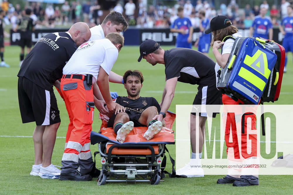 Jens Castrop of Borussia Mönchengladbach lies injured on a stretcher and is then taken to a hospital during the friendly match between FC Rottach Egern and Borussia Mönchengladbach at Birkenmoos Stadium on August 5, 2026, in Rottach Egern, Germany Photo by Marco Steinbrenner DeFodi Images Jens Castrop of Borussia Mönchengladbach is lying injured on a stretcher and is then taken to the hospital during the friendly match between FC Rottach Egern and Borussia Mönchengladbach at Stadion Birkenmoos on August 5, 2026 in Rottach Egern, Germany. Photo by Marco Steinbrenner, DeFodi Images. Photo by Marco Steinbrenner, DeFodi Images.