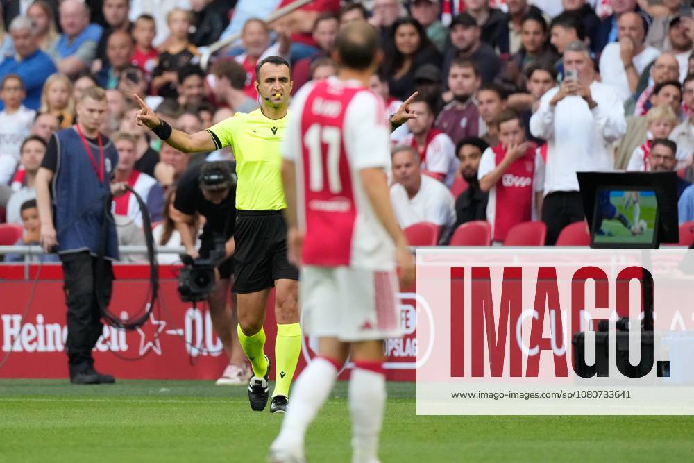 AMSTERDAM , 06-08-2026, Johan Cruijff ArenA , season 2026 2027 , UEFA Conference League play-off football . Match between Ajax and Shelbourne FC , Picture shows referee Atilla Karaoglan Ajax - Shelbourne x205489068x