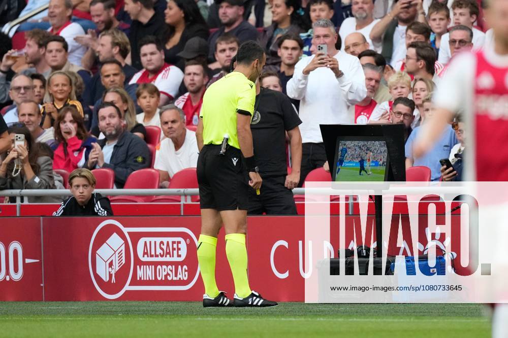 AMSTERDAM , 06-08-2026, Johan Cruijff ArenA , season 2026 2027 , UEFA Conference League play-off football . Match between Ajax and Shelbourne FC , Picture shows referee Atilla Karaoglan Ajax - Shelbourne x205489072x