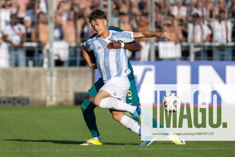 Loris Husic 22 TSV 1860 Munich, TSV 1860 Munich vs. FC Augsburg II, Soccer, Bavarian Regional League, Matchday 3, August 7, 2026 DFB regulations prohibit any use of photographs as image sequences and or quasi-video Munich, Bavaria, Germany