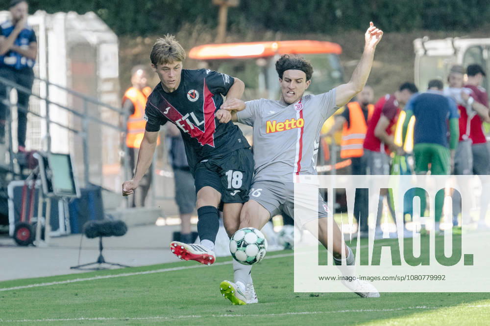 Tackle between Tim Kloss of Viktoria Cologne, 18, and Benedikt Bauer of SSV Jahn Regensburg, 26; FC Viktoria Cologne vs. SSV Jahn Regensburg, Soccer, 3rd Division, Matchday 1, 2026–2027 Season, August 8, 2026 DFL and DFB regulations prohibit any use of photographs as image sequences and or quasi-video FC Viktoria Cologne vs. SSV Jahn Regensburg, soccer, 3rd Division, Matchday 1, 2026–2027 season, August 8, 2026, Cologne