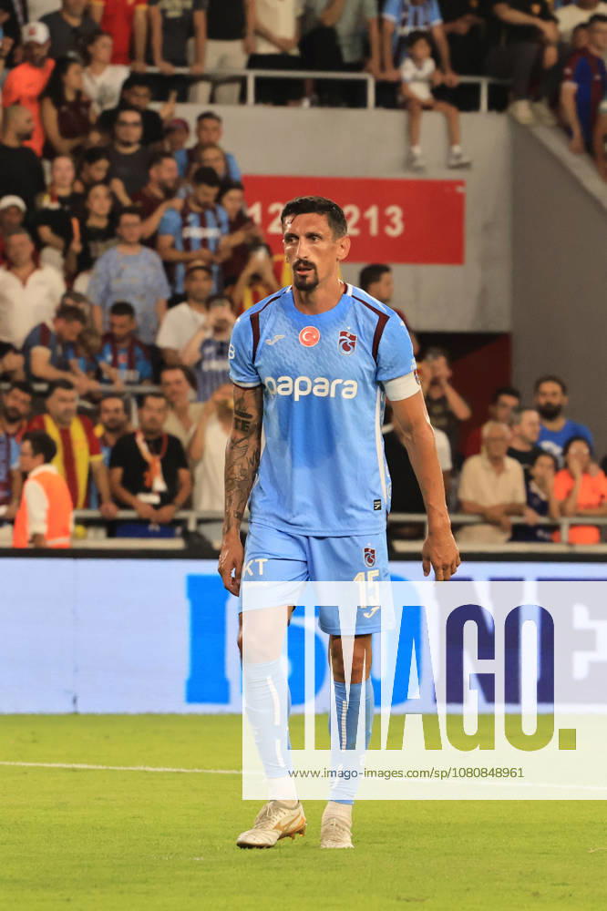 Stefan Savic of Trabzonspor during the pre-season friendly match between Goztepe and Trabzonspor at Goztepe Gursel Aksel Stadium on August 8, 2026 in Izmir, Turkey. Izmir Turkey