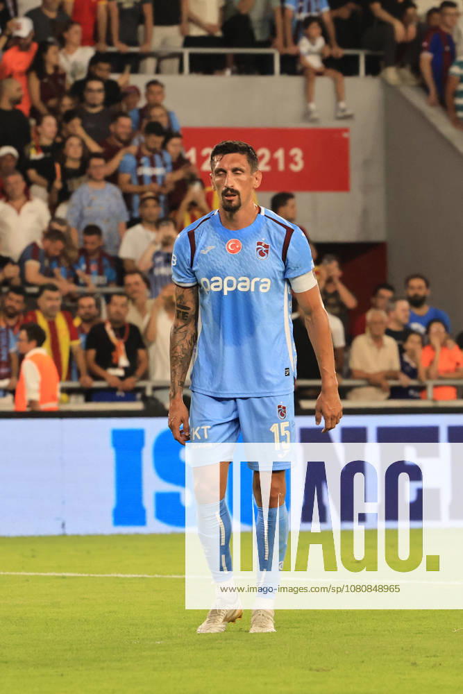 Stefan Savic of Trabzonspor during the pre-season friendly match between Goztepe and Trabzonspor at Goztepe Gursel Aksel Stadium on August 8, 2026 in Izmir, Turkey. Izmir Turkey