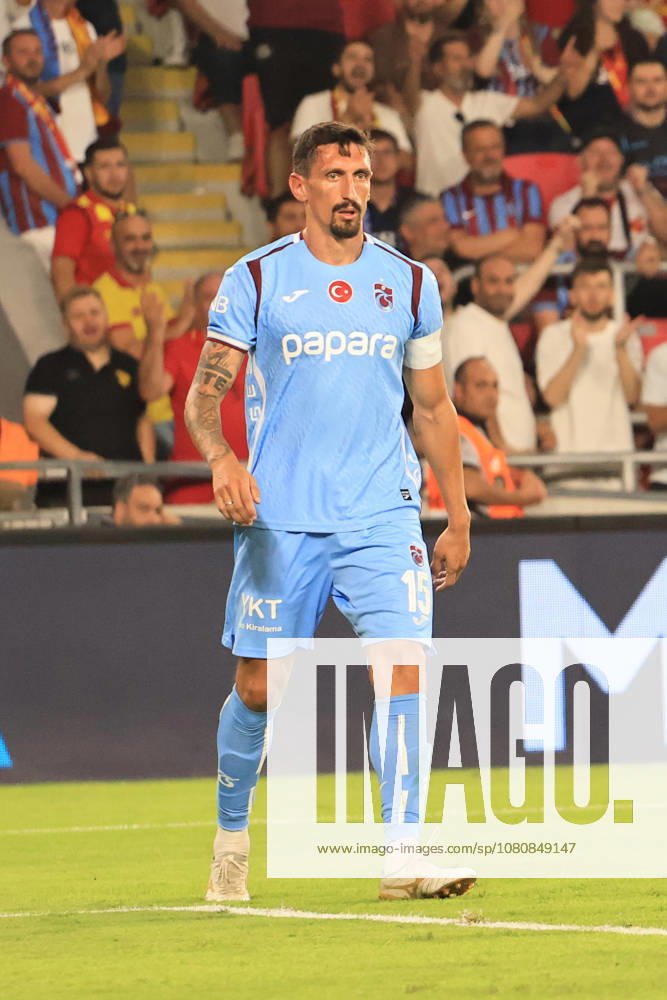 Stefan Savic of Trabzonspor during the pre-season friendly match between Goztepe and Trabzonspor at Goztepe Gursel Aksel Stadium on August 8, 2026 in Izmir, Turkey. Izmir Turkey