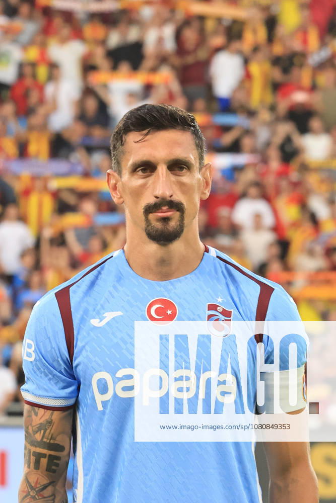 Stefan Savic of Trabzonspor during the pre-season friendly match between Goztepe and Trabzonspor at Goztepe Gursel Aksel Stadium on August 8, 2026 in Izmir, Turkey. Izmir Turkey