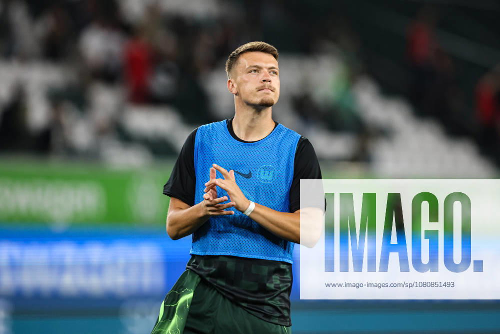 Dzenan Pejcinovic of VfL Wolfsburg, 17, in front of the fan section after the match in the 2026–2027 Bundesliga season between VfL Wolfsburg and 1. FC Kaiserslautern at the Volkswagen Arena in Wolfsburg; soccer, man, men, Germany