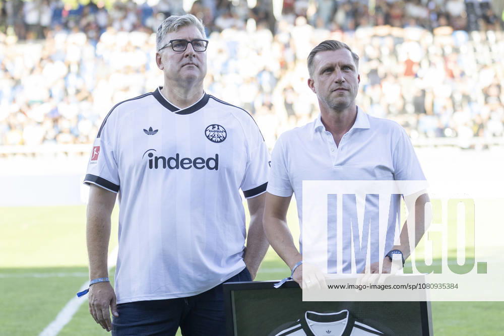 Friendly Match: FSV Frankfurt vs. Eintracht Frankfurt, August 12, 2026; Axel Hellmann, Spokesperson for the Eintracht Frankfurt Board of Directors; Markus Krösche, Sporting Director of Eintracht Frankfurt; FSV Frankfurt vs. Eintracht Frankfurt, Frankfurt, BBBank Arena
