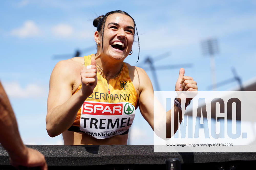 BIRMINGHAM, GREAT BRITAIN - AUGUST 14, 2026 : Luisa TREMEL (GER Germany) happy about her qualification in the javelin throw during the European Athletics Championships at Alexander Stadium on August 14, 2026 in Birmingham, Great Britain. Great Britain