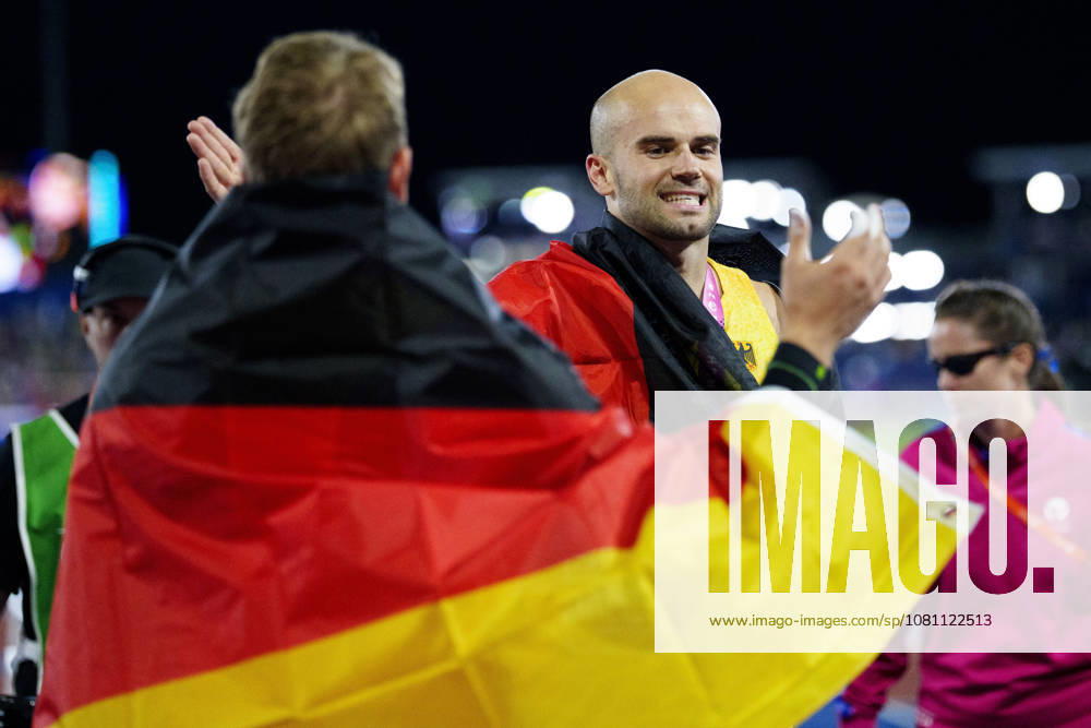 BIRMINGHAM, GREAT BRITAIN - AUGUST 15, 2026 : European champion in the javelin throw: Julian WEBER (GER Germany) and second place for Nick THUMM (GER Germany) during the European Athletics Championships at Alexander Stadium on August 15, 2026 in Birmingham, Great Britain. Great Britain