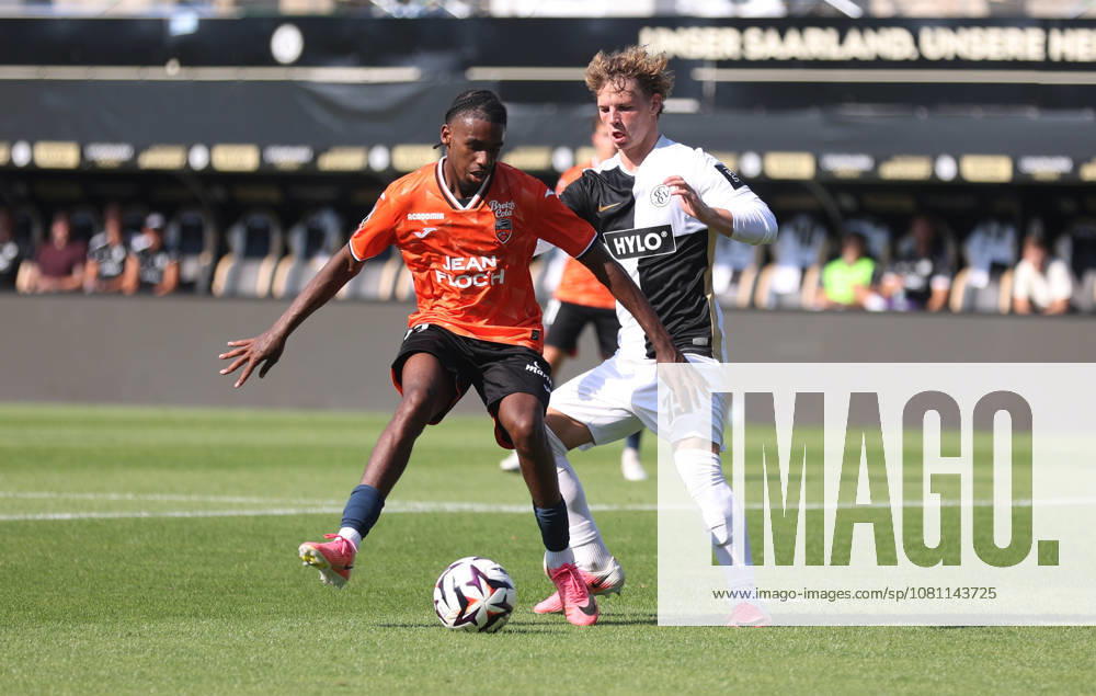 Soccer, Men s, Friendly, 2026–2027 Season, SV 07 Elversberg vs. FC Lorient, Daniel Semedo (FC Lorient) vs. Cole Campbell (SV 07 Elversberg), Ursapharm Arena in Elversberg, Saarland, Germany (DEU)