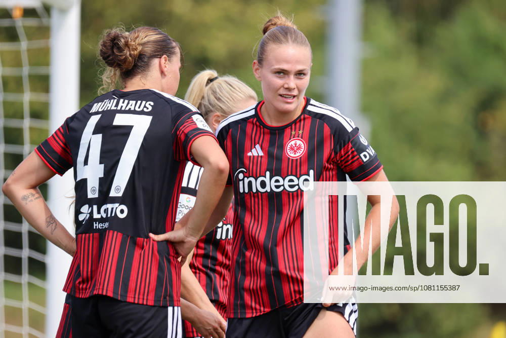 Friendly Match: Olympique Lyon Women vs. Eintracht Frankfurt Women Pictured from left: Goal scorer Larissa Mühlhaus (SGE) scores the 1–0 goal for Frankfurt Goal scorer Larissa Mühlhaus (SGE) scores the 1–0 goal for Frankfurt and speaks with Marthine Oestenstad (SGE)