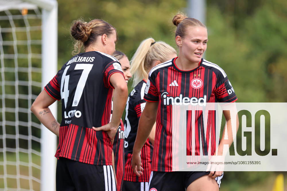 Friendly Match: Olympique Lyon Women vs. Eintracht Frankfurt Women Pictured from left: Goal scorer Larissa Mühlhaus (SGE) scores the 1–0 goal for Frankfurt Goal scorer Larissa Mühlhaus (SGE) scores the 1–0 goal for Frankfurt and speaks with Marthine Oestenstad (SGE)
