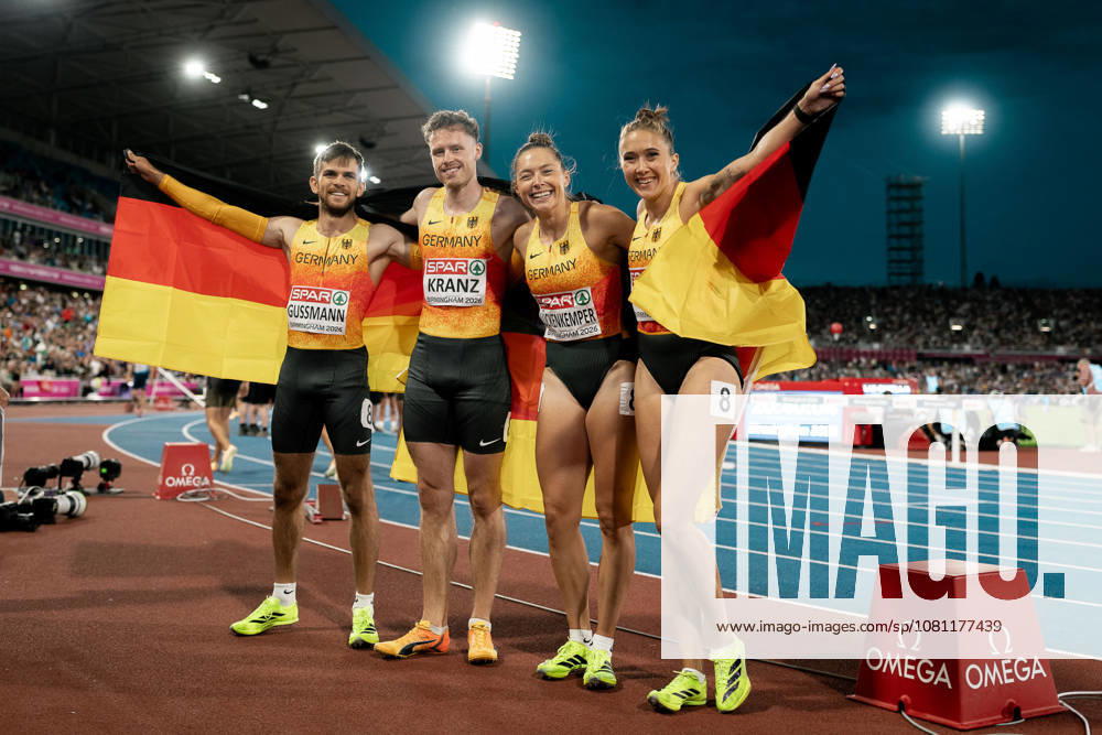 Rebekka Haase, Sprintteam Wetzlar, 4x100m mixed relay; Kevin Kranz, Sprintteam Wetzlar, 4x100m mixed relay; Gina Lueckenkemper, SCC Berlin, 4x100m Mixed Relay, Heiko Gussmann, Sprintteam Wetzlar, 4x100m Mixed Relay, GBR, Track and Field, Athletics, 2026 European Athletics Championships, 2026 European Track and Field Championships, Birmingham 2026, August 9, 2026, GBR, Track and Field, Athletics, 2026 European Athletics Championships, 2026 European Track and Field Championships, Birmingham 2026, August 9, 2026, Birmingham