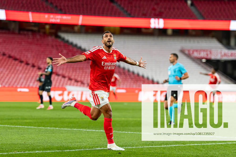 Evangelos Pavlidis of SL Benfica celebrates during the Liga Portugal Betclic match between SL Benfica and Academico de Viseu FC at Estadio da Luz on August 9, 2026 in Lisbon, Portugal. Soccer 2026: SL Benfica Vs Academico De Viseu FC - ZUMAs391 20260809_znp_s391_011