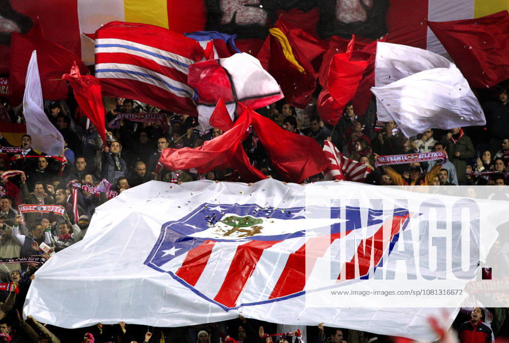 Soccer, Spanish, La Liga, Atlético de Madrid Fans, Crowd, Flags, Supporters, Madrid, Spain