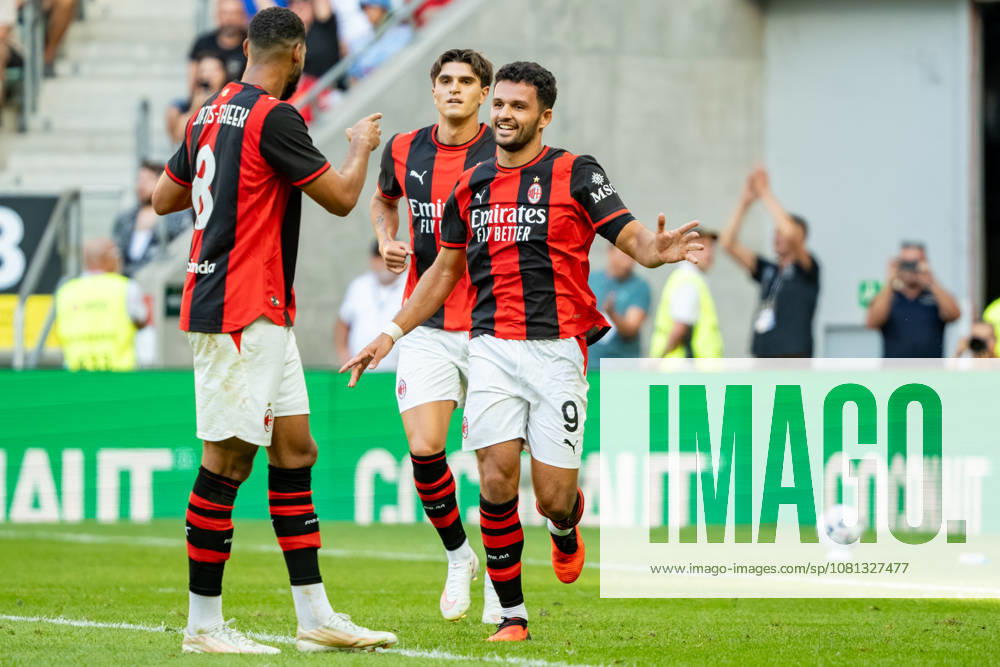 Goncalo Ramos celebrating after scoring goal seen during the Friendly match Supermecz 2026 between AC Milan and Manchester United, ManU ManU ManU (Kazimierz Koper Ball Raw Images) Wroclaw Tarczynski Arena Poland