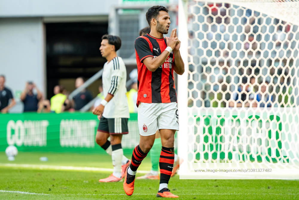 Goncalo Ramos celebrating after scoring goal seen during the Friendly match Supermecz 2026 between AC Milan and Manchester United, ManU ManU ManU (Kazimierz Koper Ball Raw Images) Wroclaw Tarczynski Arena Poland