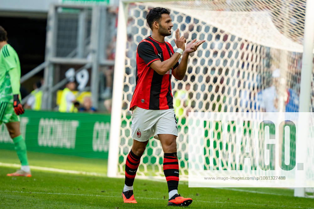 Goncalo Ramos celebrating after scoring goal seen during the Friendly match Supermecz 2026 between AC Milan and Manchester United, ManU ManU ManU (Kazimierz Koper Ball Raw Images) Wroclaw Tarczynski Arena Poland