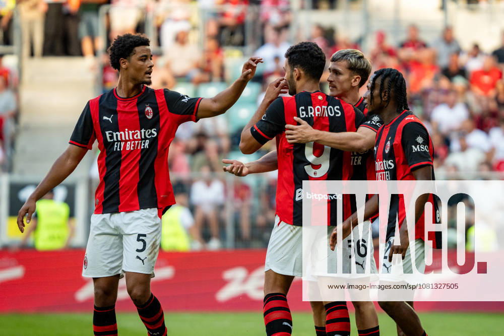 Goncalo Ramos celebrating after scoring goal seen during the Friendly match Supermecz 2026 between AC Milan and Manchester United, ManU ManU ManU (Kazimierz Koper Ball Raw Images) Wroclaw Tarczynski Arena Poland