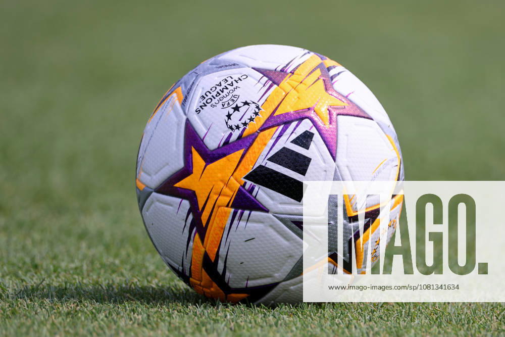 Herzogenaurach, Germany, August 16, 2026: Friendly match between Olympique Lyon Women and Eintracht Frankfurt Women. Pictured: Stock photo of a soccer ball with the text UEFA Women’s Champions League.