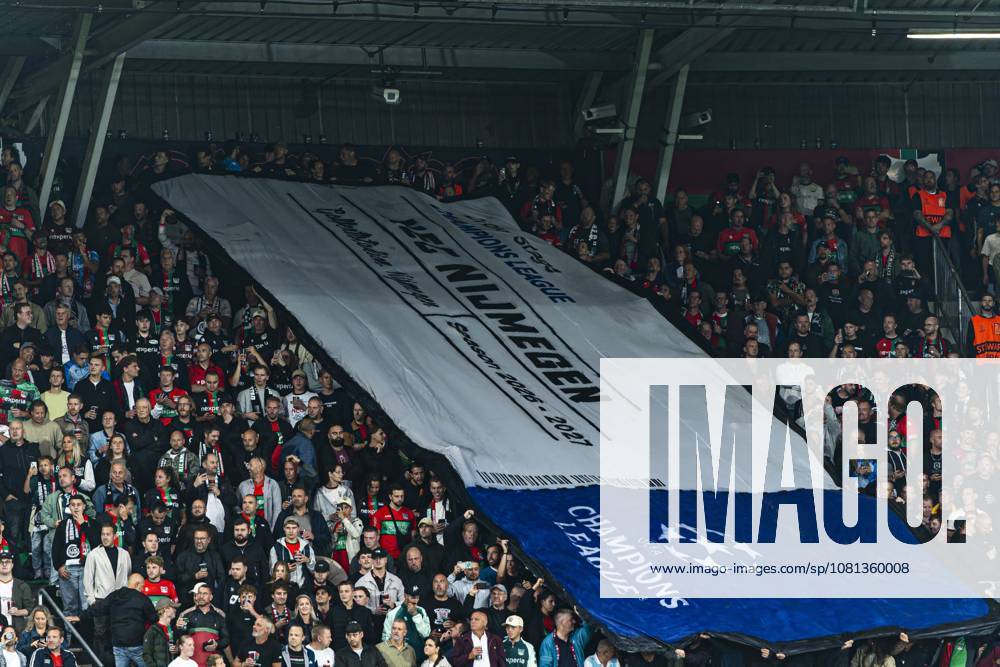 NIJMEGEN - Supporters of NEC Nijmegen with a fan display during the UEFA Champions League Play-offs match between NEC Nijmegen and FK Bodo Glimt at the Goffertstadion on August 19, 2026 in Nijmegen, the Netherlands. KEVIN SENDERS ANP ANPxSportx xMarcelxterxBalsxIVx 565839459 originalFilename: 565839459