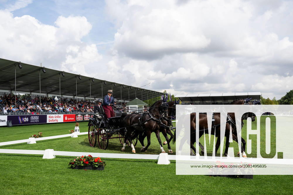 Fredrik Persson of Sweden, riding the horses Fasco, Hertog Jan, Judson, and Kermit, competes in the Four-in-Hand Dressage on Day 11 of the 2026 FEI World Championships on August 21, 2026 in Aachen. Photo by Emma Wallskog. BILDBYRAN code EW EW0695 equestrian sports 2026 World Championships 2026 FEI World Championships bbeng equestrian sports World Championships four-in-hand driving dressage four-in-hand