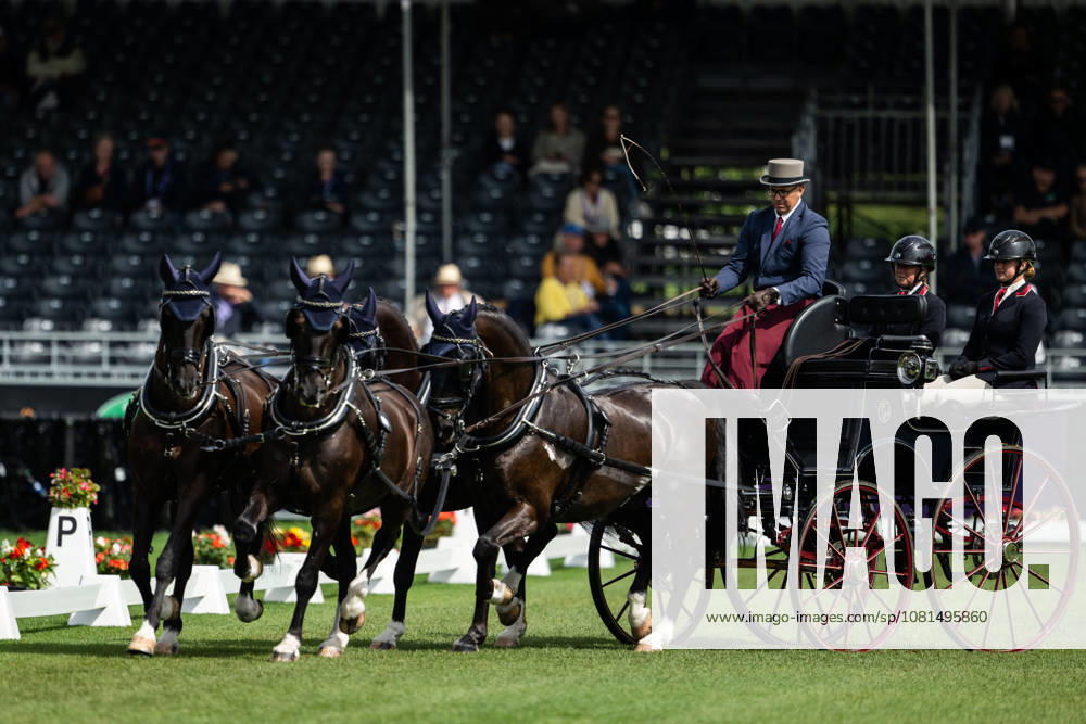 Fredrik Persson of Sweden, riding the horses Fasco, Hertog Jan, Judson, and Kermit, competes in the Four-in-Hand Dressage on Day 11 of the 2026 FEI World Championships on August 21, 2026 in Aachen. Photo by Emma Wallskog. BILDBYRAN code EW EW0695 equestrian sports 2026 World Championships 2026 FEI World Championships bbeng equestrian sports World Championships four-in-hand driving dressage four-in-hand