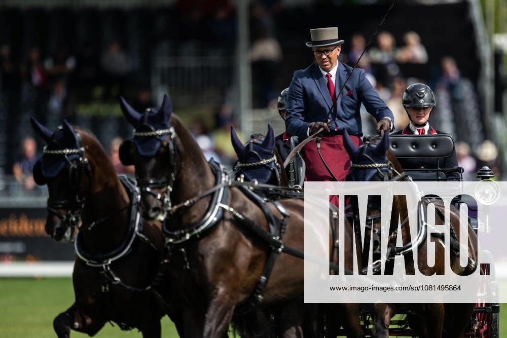Fredrik Persson of Sweden, riding the horses Fasco, Hertog Jan, Judson, and Kermit, competes in the Four-in-Hand Dressage on Day 11 of the 2026 FEI World Championships on August 21, 2026 in Aachen. Photo by Emma Wallskog. BILDBYRAN code EW EW0695 equestrian sports 2026 World Championships 2026 FEI World Championships bbeng equestrian sports World Championships four-in-hand driving dressage four-in-hand