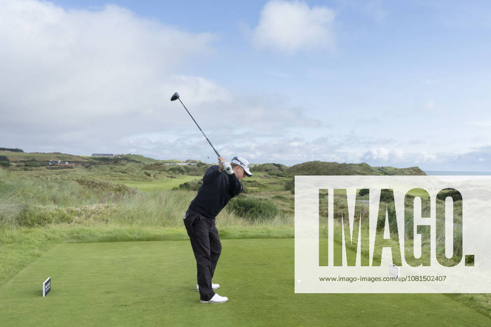 BALMEDIE, SCOTLAND - AUG 21: Albin Bergstrom (SWE) plays from the eighth tee during Round 2 at the 2026 Nexo Championship at the Trump International Golf Links, Balmedie on August 21, 2026 in Aberdeenshire, Scotland The 2026 Nexo Championship