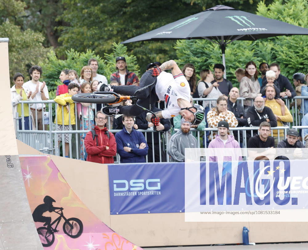 Men s Qualifying Round at the BMX Freestyle Park European Championships in Darmstadt s Bürgerpark, hosted by VC Darmstadt, August 21–23, 2026. Pictured here is Dylan Hessey (GBR) during the competition in Darmstadt, Hesse, Germany.
