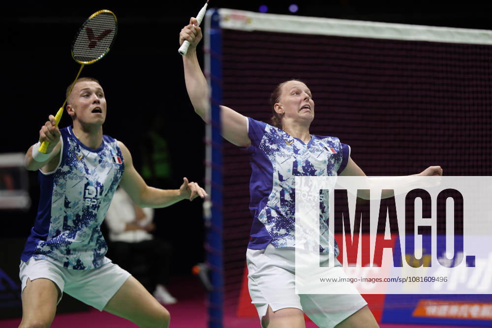 Thom Gicquel of France and Delphine Delrue of France in action during the BWF World Championships 2026 at Indira Gandhi Indoor Stadium, in New Delhi on August 22, 2026. New Delhi India