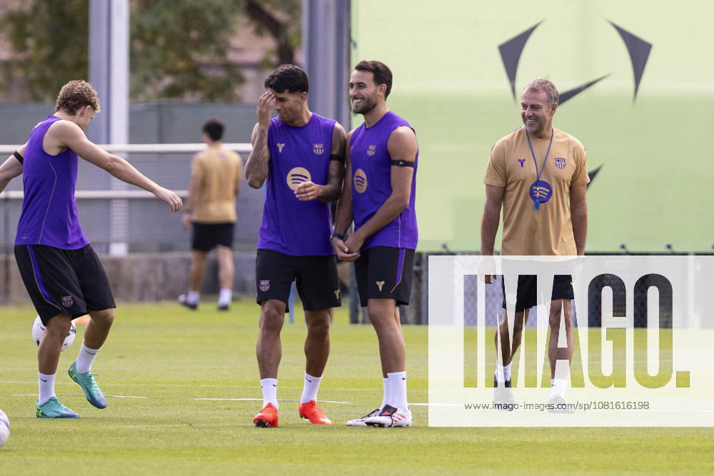 Hansi Flick, Head coach, Joao Cancelo and Eric Garcia during the training day of FC Barcelona, Barca ahead the Spanish League, Laliga EA Sports, football match against Elche CF at Ciudad Esportiva Joan Gamper on August 22, 2026 in Sant Joan Despi, Barcelona, Spain. FC Barcelona Training And press conference, PK, Pressekonferenz - LaLiga EA Sports - ZUMAa181 20260822_zaa_a181_020