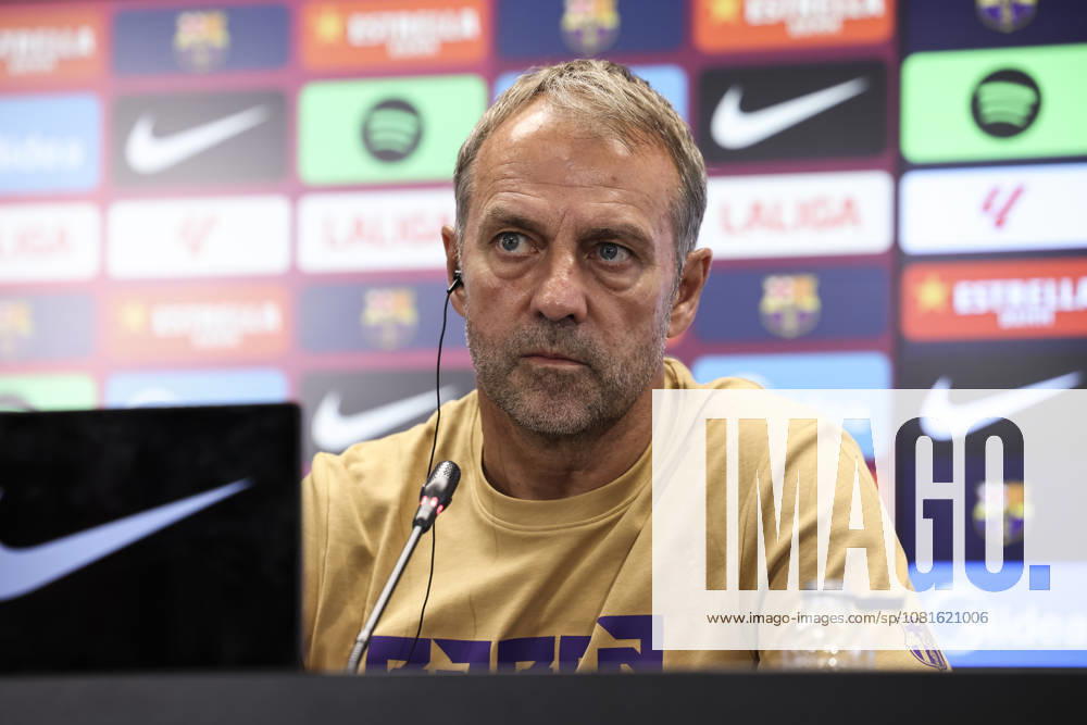 Hansi Flick, head coach of FC Barcelona, Barca attends his press conference, PK, Pressekonferenz during the training day of FC Barcelona ahead the Spanish League, LaLiga EA Sports, football match against Elche CF at Ciudad Esportiva Joan Gamper on August 22, 2026 in Sant Joan Despi, Barcelona, Spain. FC Barcelona Training And Press Conference - LaLiga EA Sports - ZUMAa181 20260822_zaa_a181_089