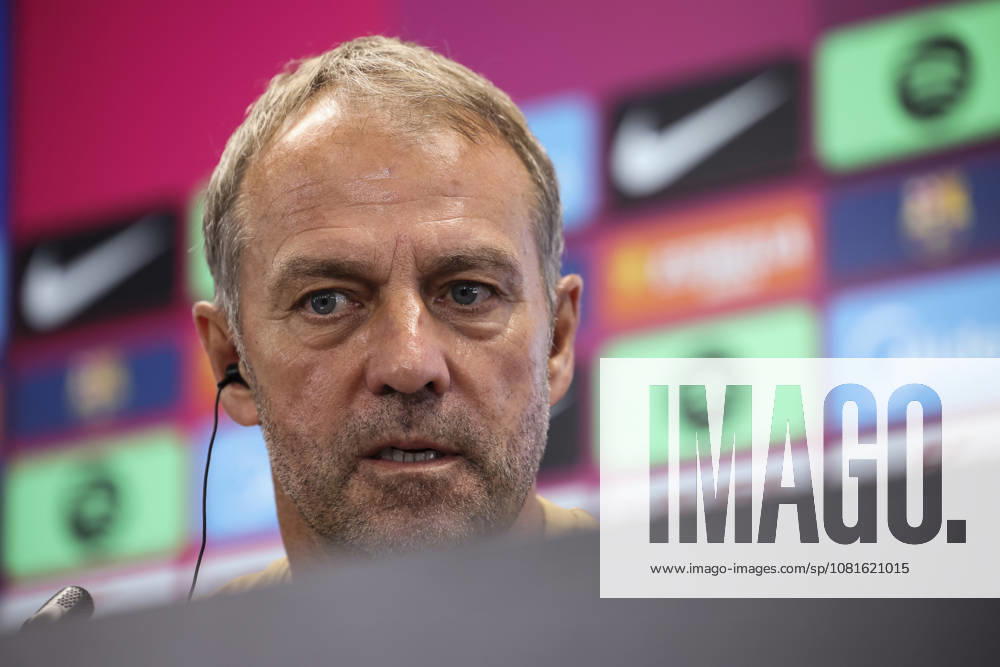 Hansi Flick, head coach of FC Barcelona, Barca attends his press conference, PK, Pressekonferenz during the training day of FC Barcelona ahead the Spanish League, LaLiga EA Sports, football match against Elche CF at Ciudad Esportiva Joan Gamper on August 22, 2026 in Sant Joan Despi, Barcelona, Spain. FC Barcelona Training And Press Conference - LaLiga EA Sports - ZUMAa181 20260822_zaa_a181_091