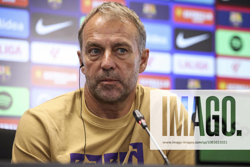 Hansi Flick, head coach of FC Barcelona, Barca attends his press conference, PK, Pressekonferenz during the training day of FC Barcelona ahead the Spanish League, LaLiga EA Sports, football match against Elche CF at Ciudad Esportiva Joan Gamper on August 22, 2026 in Sant Joan Despi, Barcelona, Spain. FC Barcelona Training And Press Conference - LaLiga EA Sports - ZUMAa181 20260822_zaa_a181_093
