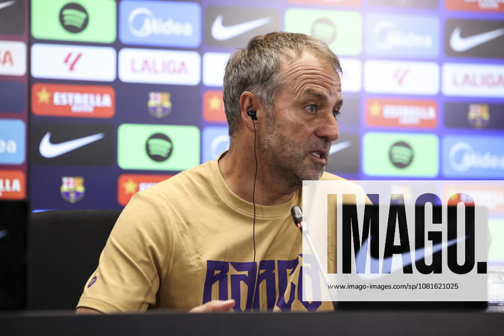 Hansi Flick, head coach of FC Barcelona, Barca attends his press conference, PK, Pressekonferenz during the training day of FC Barcelona ahead the Spanish League, LaLiga EA Sports, football match against Elche CF at Ciudad Esportiva Joan Gamper on August 22, 2026 in Sant Joan Despi, Barcelona, Spain. FC Barcelona Training And Press Conference - LaLiga EA Sports - ZUMAa181 20260822_zaa_a181_094