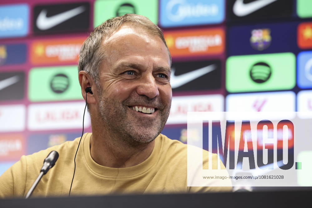 Hansi Flick, head coach of FC Barcelona, Barca attends his press conference, PK, Pressekonferenz during the training day of FC Barcelona ahead the Spanish League, LaLiga EA Sports, football match against Elche CF at Ciudad Esportiva Joan Gamper on August 22, 2026 in Sant Joan Despi, Barcelona, Spain. FC Barcelona Training And Press Conference - LaLiga EA Sports - ZUMAa181 20260822_zaa_a181_095