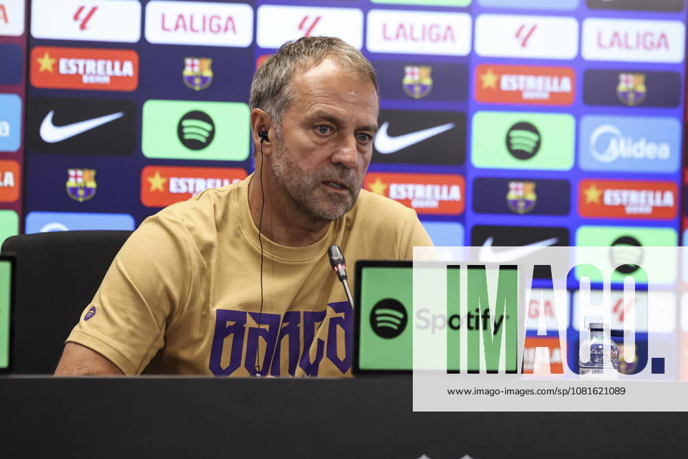 Hansi Flick, head coach of FC Barcelona, Barca attends his press conference, PK, Pressekonferenz during the training day of FC Barcelona ahead the Spanish League, LaLiga EA Sports, football match against Elche CF at Ciudad Esportiva Joan Gamper on August 22, 2026 in Sant Joan Despi, Barcelona, Spain. FC Barcelona Training And Press Conference - LaLiga EA Sports - ZUMAa181 20260822_zaa_a181_097